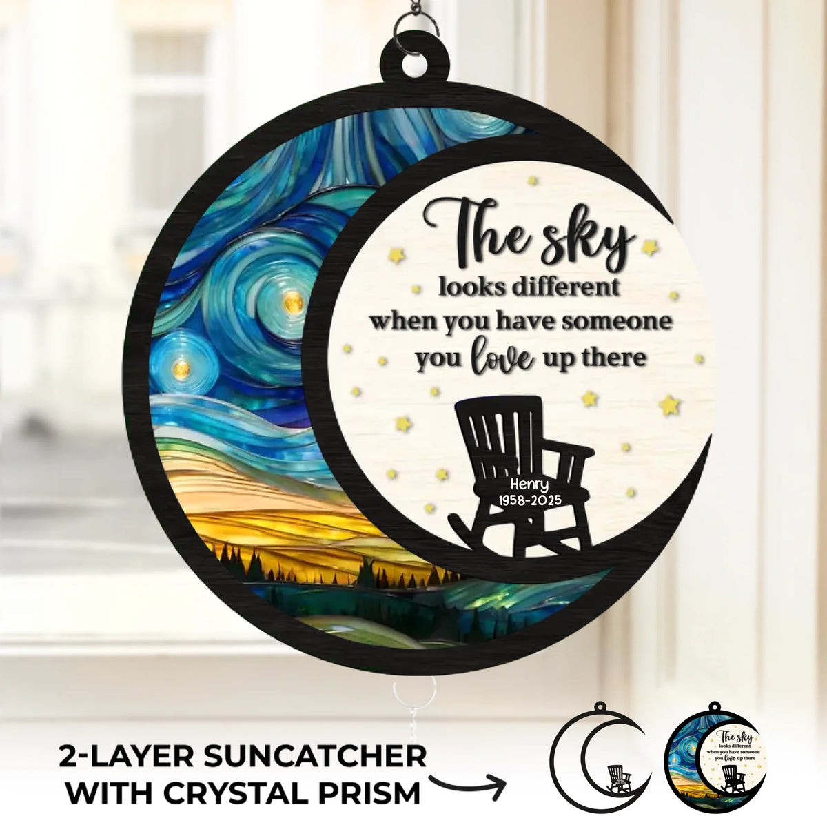 Custom Wood And Acrylic Suncatcher With Crystal Prism - Personalized Memorial Sympathy Gifts For Loss Of Mom, Dad - Forever In Our Loving Hearts