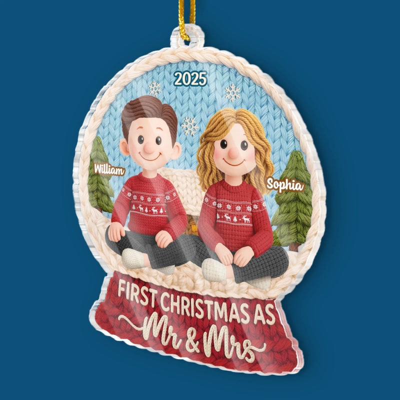 Custom Crochet Acrylic Ornament - Personalized Anniversary Christmas Wedding Gifts For Husband And Wife, Him And Her - Crochet Couple, Christmas Cuddle