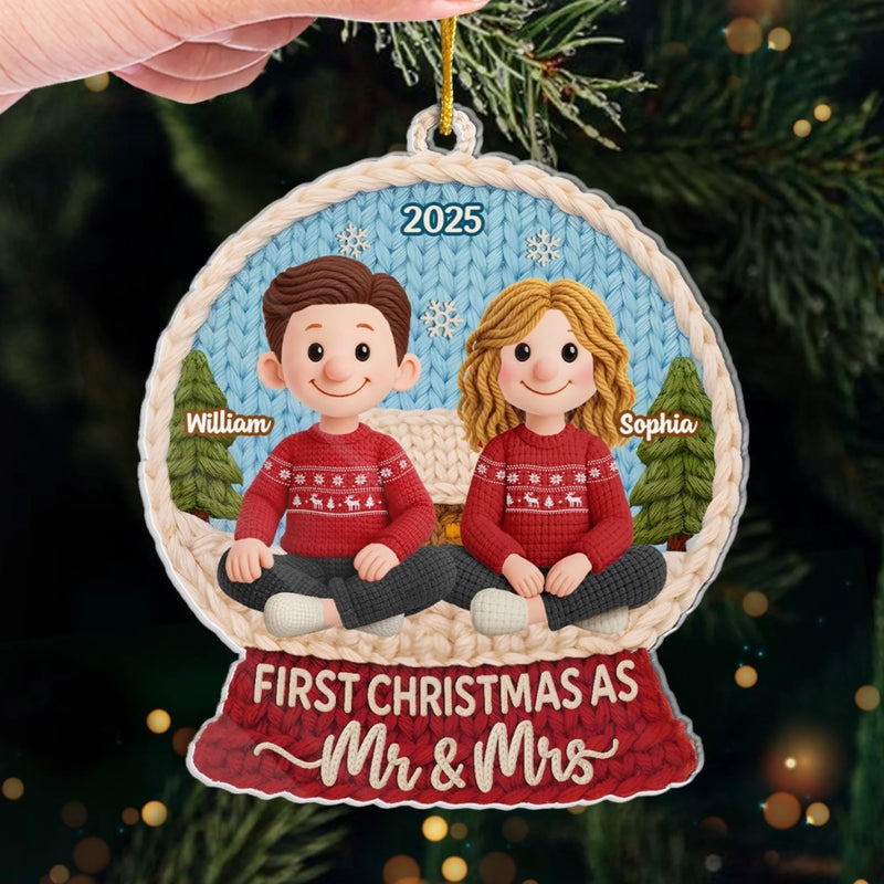 Custom Crochet Acrylic Ornament - Personalized Anniversary Christmas Wedding Gifts For Husband And Wife, Him And Her - Crochet Couple, Christmas Cuddle