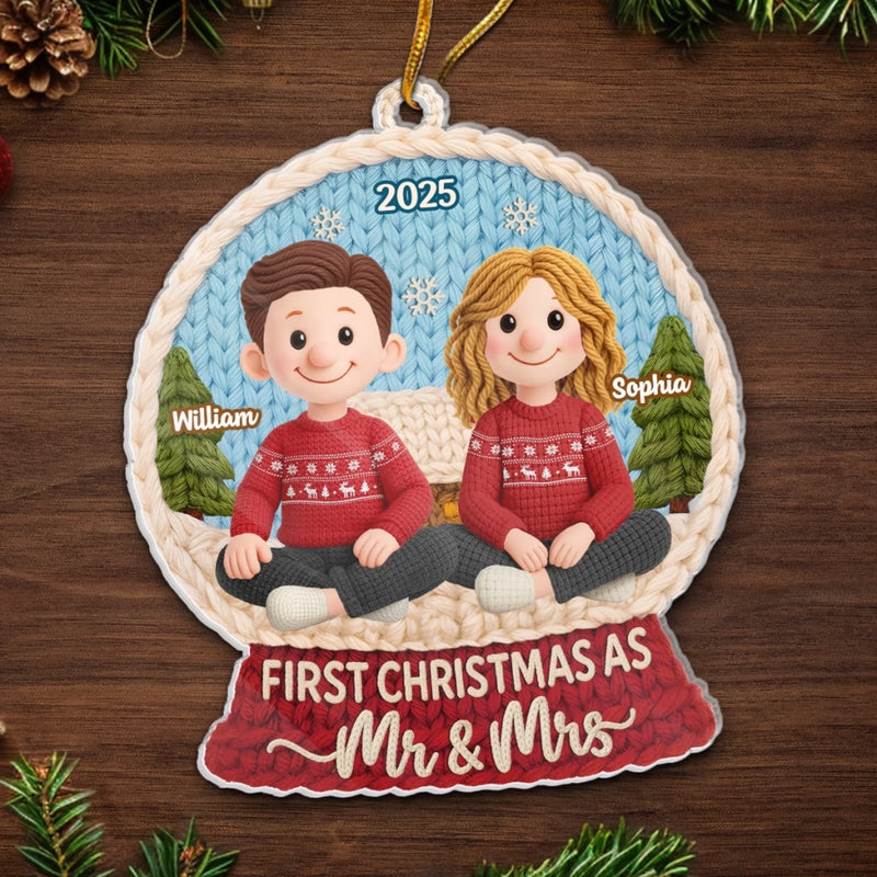 Custom Crochet Acrylic Ornament - Personalized Anniversary Christmas Wedding Gifts For Husband And Wife, Him And Her - Crochet Couple, Christmas Cuddle