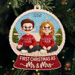 Custom Crochet Acrylic Ornament - Personalized Anniversary Christmas Wedding Gifts For Husband And Wife, Him And Her - Crochet Couple, Christmas Cuddle