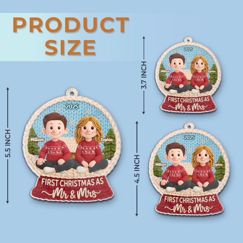 Custom Crochet Acrylic Ornament - Personalized Anniversary Christmas Wedding Gifts For Husband And Wife, Him And Her - Crochet Couple, Christmas Cuddle
