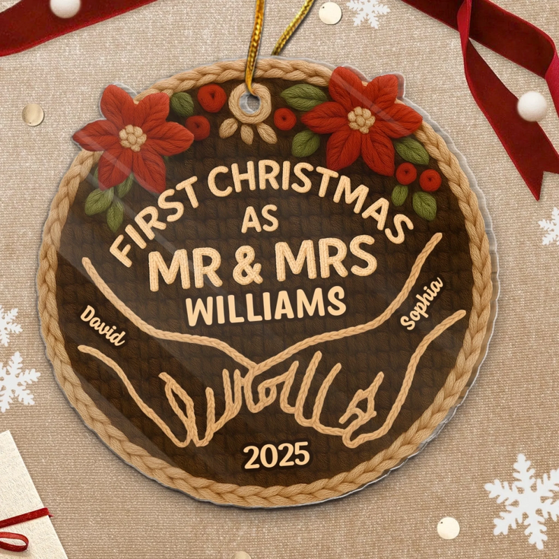 Custom Crochet Acrylic Ornament - Personalized Anniversary Christmas Wedding Gifts For Husband And Wife, Him And Her -  From I Do To Merry