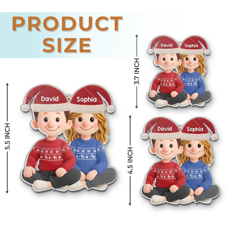 Custom Crochet Acrylic Ornament - Personalized Anniversary Christmas Wedding Gifts For Husband And Wife, Him And Her - Hooked On Love