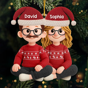 Custom Crochet Acrylic Ornament - Personalized Anniversary Christmas Wedding Gifts For Husband And Wife, Him And Her - Hooked On Love
