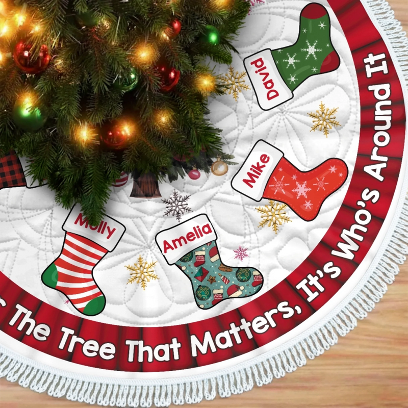 Custom Tree Skirt - Personalized Christmas Birthday Gifts For Mom, Dad, Brother, Sister, Kids - Hearts Together Make Noel Warm