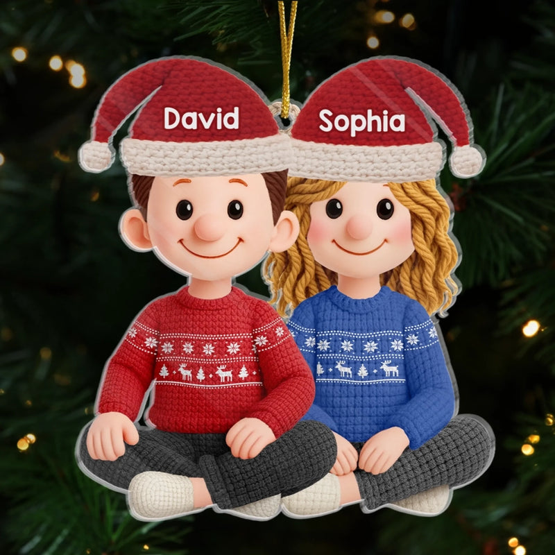 Custom Crochet Acrylic Ornament - Personalized Anniversary Christmas Wedding Gifts For Husband And Wife, Him And Her - Hooked On Love