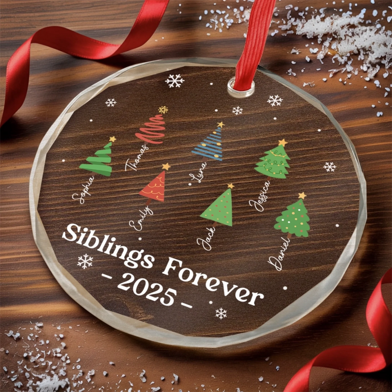 Custom Circle Glass Ornament - Personalized Christmas Birthday Gifts For Brother, Sister - Happiness Under The Tree