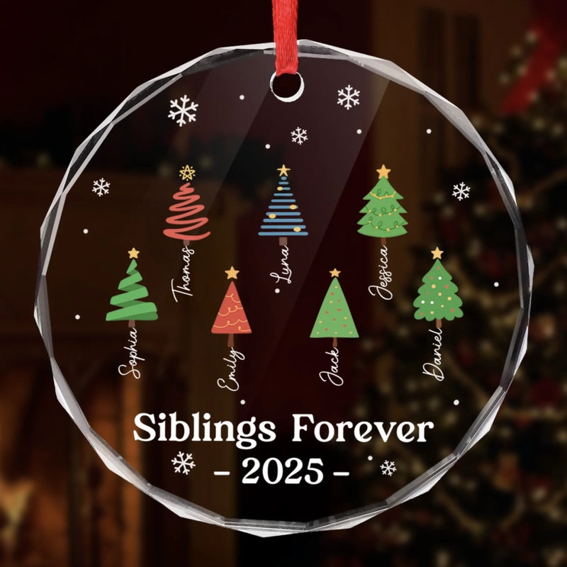 Custom Circle Glass Ornament - Personalized Christmas Birthday Gifts For Brother, Sister - Happiness Under The Tree
