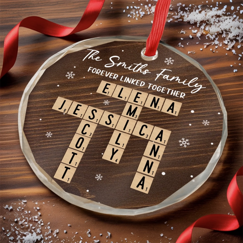 Custom Scrabble Circle Glass Ornament - Personalized Christmas Birthday Gifts For Grandpa, Grandma - Gifts Of Love Await