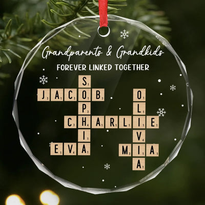 Custom Circle Glass Ornament - Personalized Christmas Birthday Gifts For Grandpa, Grandma - Family Joy Shines Here