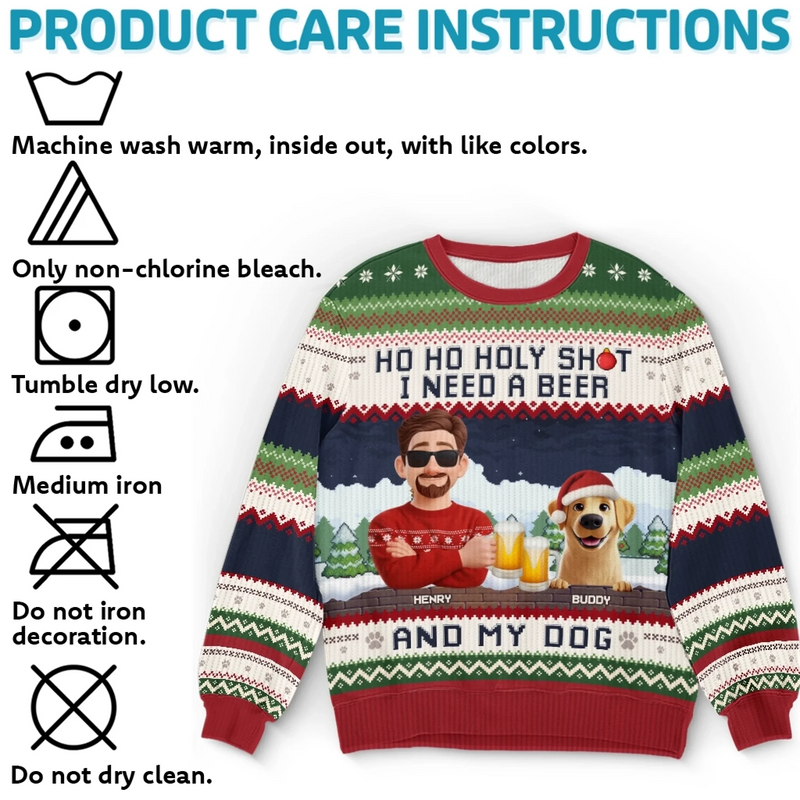 Custom Unisex Ugly Sweatshirt - Personalized  Christmas Birthday Gifts For Dog Lovers, Dog Dad And Mom - Dear Santa, Just Bring Beer