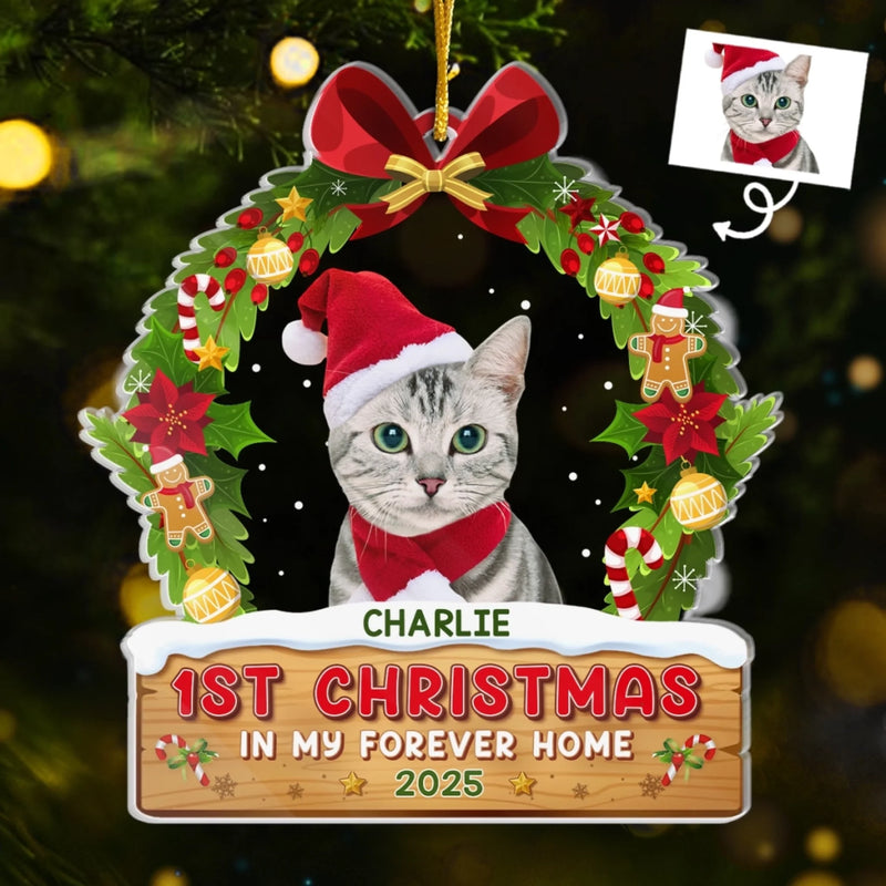 Custom Photo Acrylic Ornament - Personalized Pet Christmas Memorial Sympathy Gifts For Dogs, Cats - Forever In Our Hearts, Our Faithful Friend