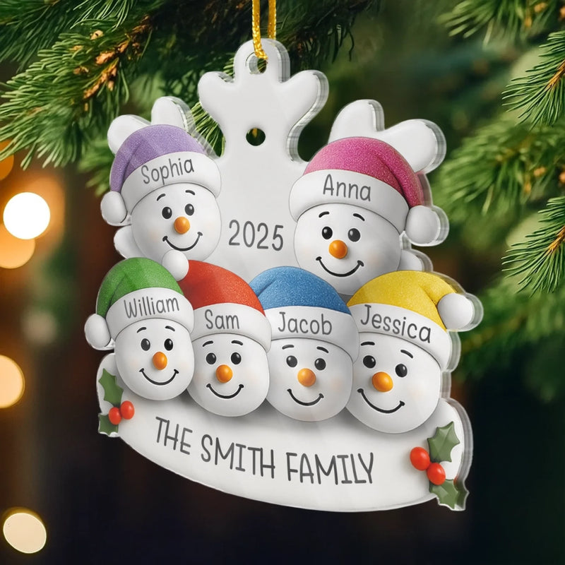 Custom Snowman Acrylic Ornament - Personalized Christmas Birthday Gifts For Mom, Dad, Kids - Warm Hearts Together