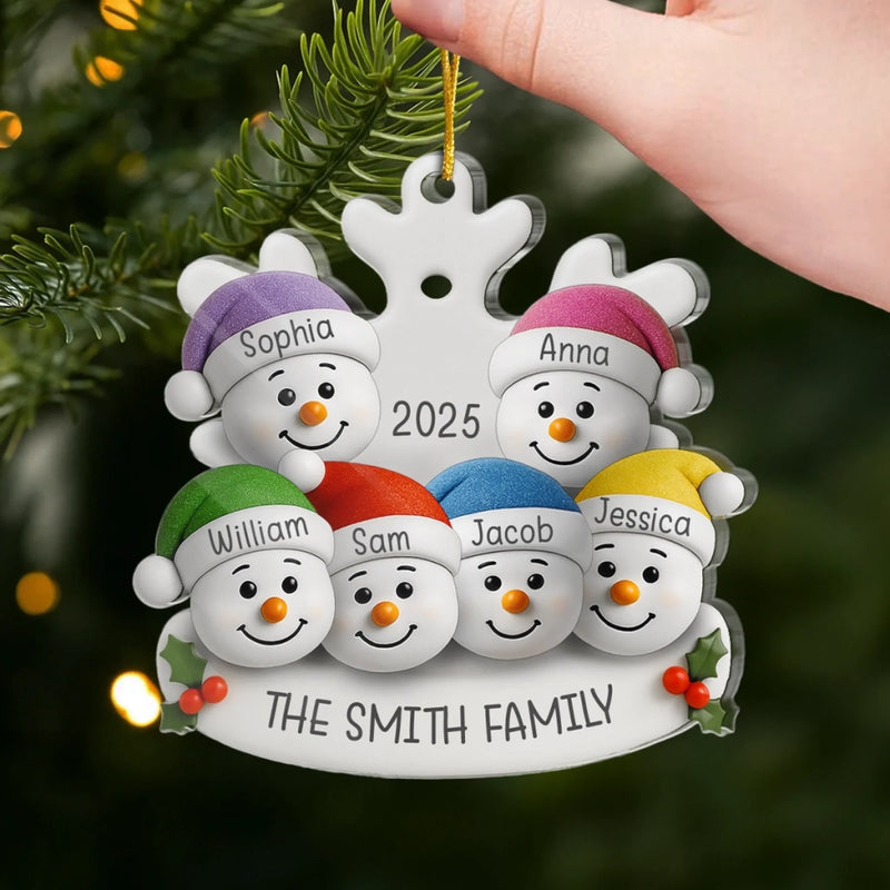 Custom Snowman Acrylic Ornament - Personalized Christmas Birthday Gifts For Mom, Dad, Kids - Warm Hearts Together