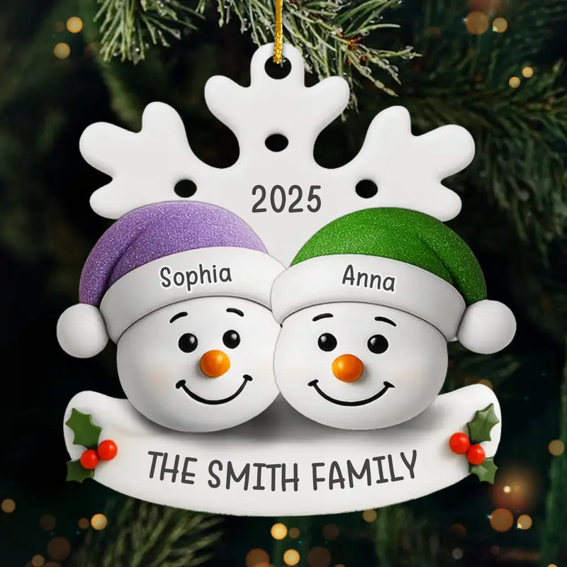 Custom Snowman Acrylic Ornament - Personalized Christmas Birthday Gifts For Mom, Dad, Kids - Warm Hearts Together