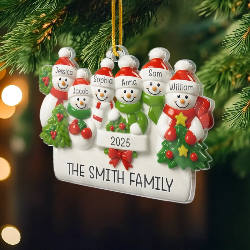 Custom Snowman Family Acrylic Ornament - Personalized Christmas Birthday Gifts For Mom, Dad, Brother, Sister, Kids - Winter Fun Begins Here