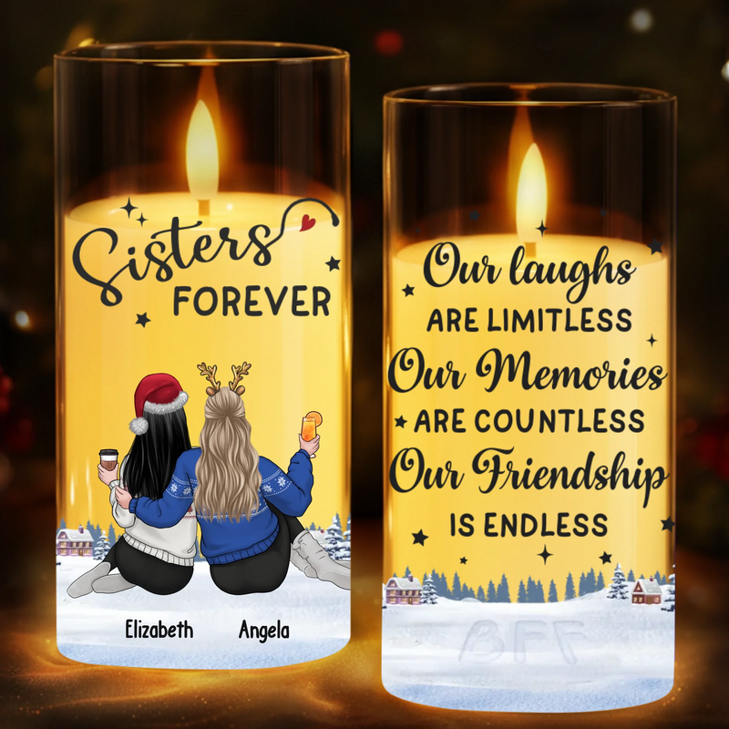 Custom LED Candle Light - Personalized Christmas Best Friend Birthday Gifts For Women, Besties, Sisters, BFF - Side By Side Through Every Season