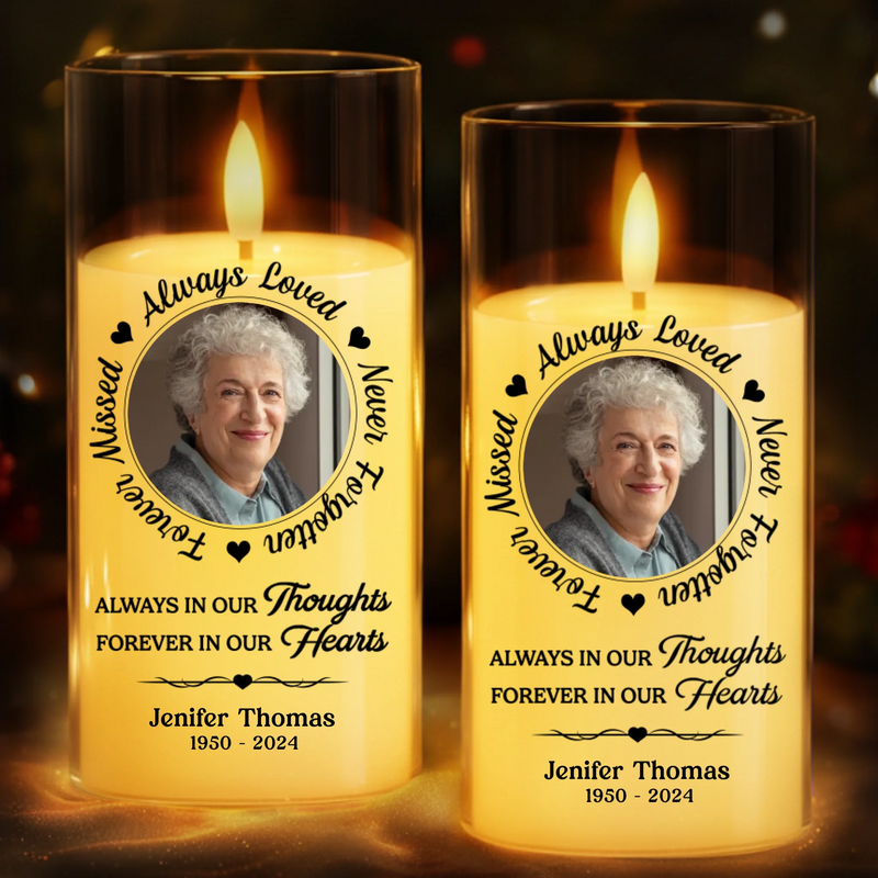 Custom Photo LED Candle Light - Personalized Christmas Memorial Sympathy Gifts For Loss Of Mom, Dad - Love Echoes Through Time And Memory