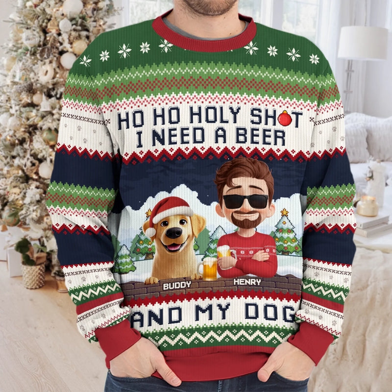 Custom Unisex Ugly Sweatshirt - Personalized  Christmas Birthday Gifts For Dog Lovers, Dog Dad And Mom - Ho Ho Hold My Beer