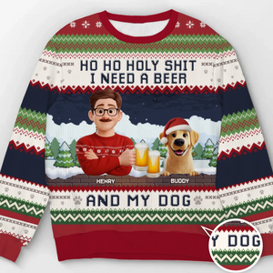 Custom Unisex Ugly Sweatshirt - Personalized  Christmas Birthday Gifts For Dog Lovers, Dog Dad And Mom - Dear Santa, Just Bring Beer