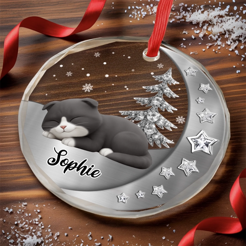 Custom Circle Glass Ornament - Personalized Pet Christmas Memorial Sympathy For Cats - Magic Lives In Purrs
