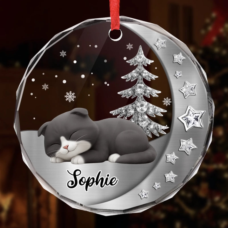 Custom Circle Glass Ornament - Personalized Pet Christmas Memorial Sympathy For Cats - Magic Lives In Purrs