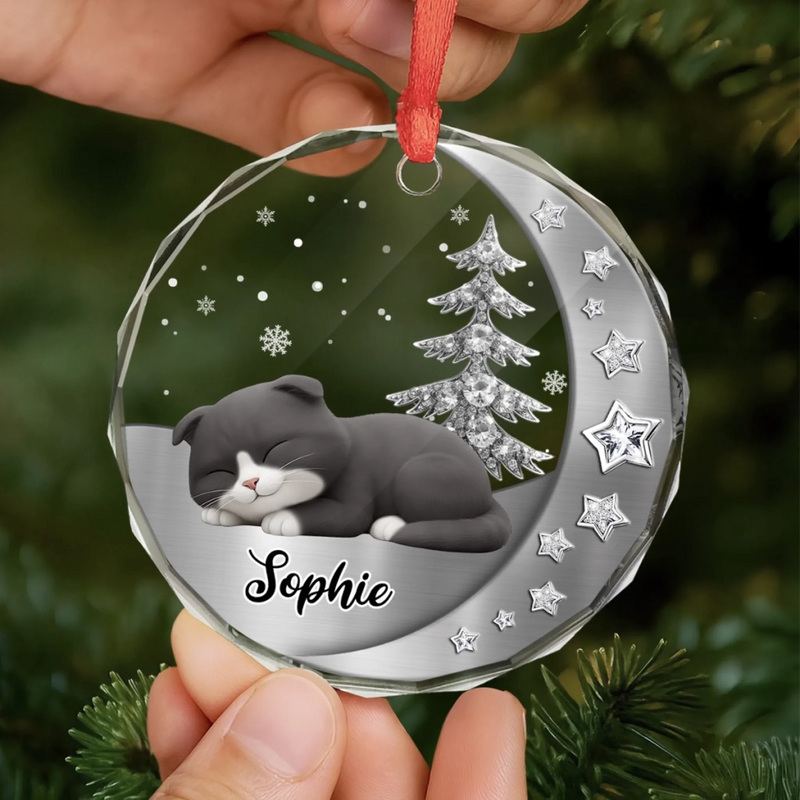 Custom Circle Glass Ornament - Personalized Pet Christmas Memorial Sympathy For Cats - Magic Lives In Purrs