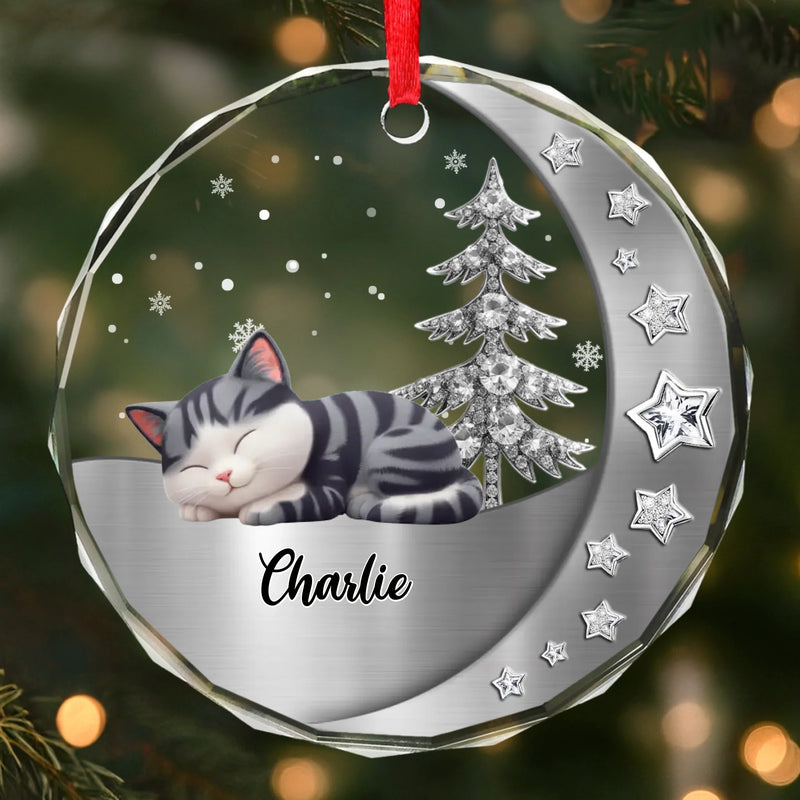 Custom Circle Glass Ornament - Personalized Pet Christmas Memorial Sympathy For Cats - Magic Lives In Purrs