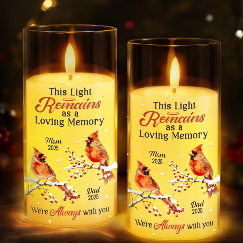 Custom Cardinal LED Candle Light - Personalized Christmas Memorial Sympathy Gifts For Loss Of Mom, Dad - Love Never Fades It Glows