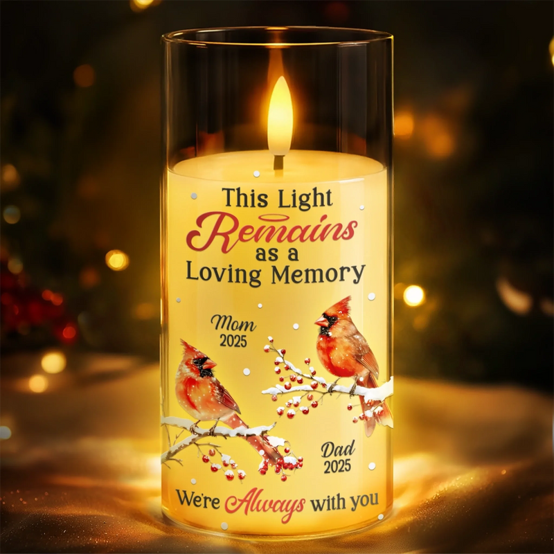 Custom Cardinal LED Candle Light - Personalized Christmas Memorial Sympathy Gifts For Loss Of Mom, Dad - Love Never Fades It Glows