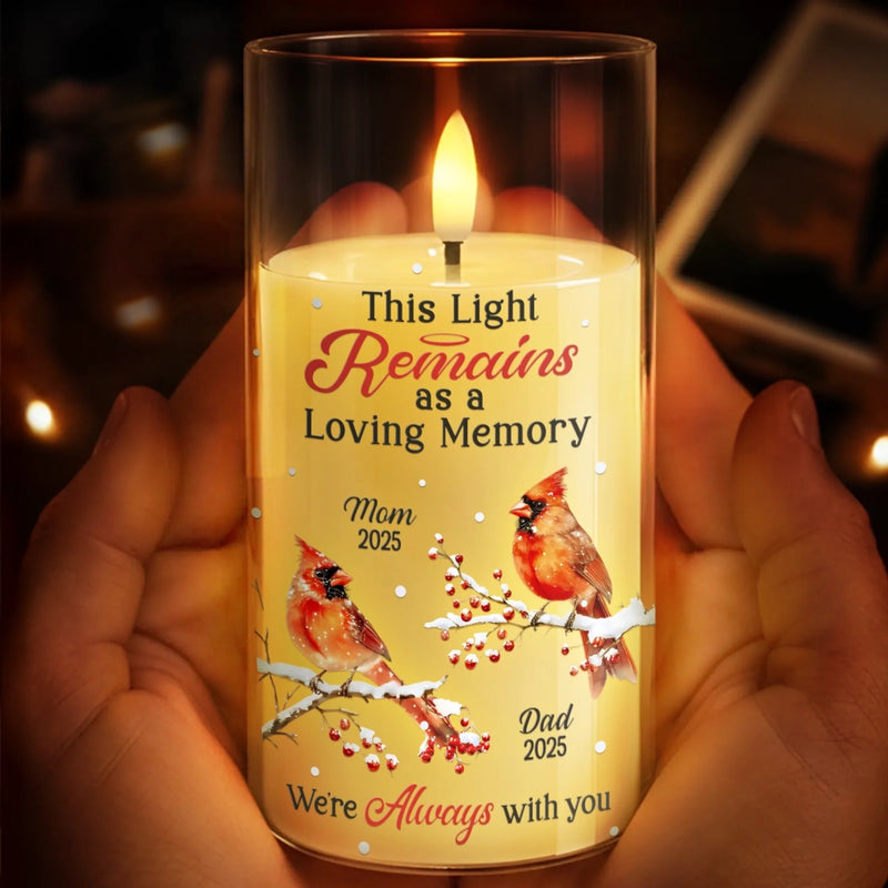 Custom Cardinal LED Candle Light - Personalized Christmas Memorial Sympathy Gifts For Loss Of Mom, Dad - Love Never Fades It Glows