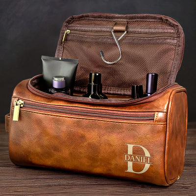 Custom Engraved Leather Toiletry Bag - Personalized Birthday Gifts For Dad, Brother, Grandpa, Husband - For The Man Who’s Always On The Move