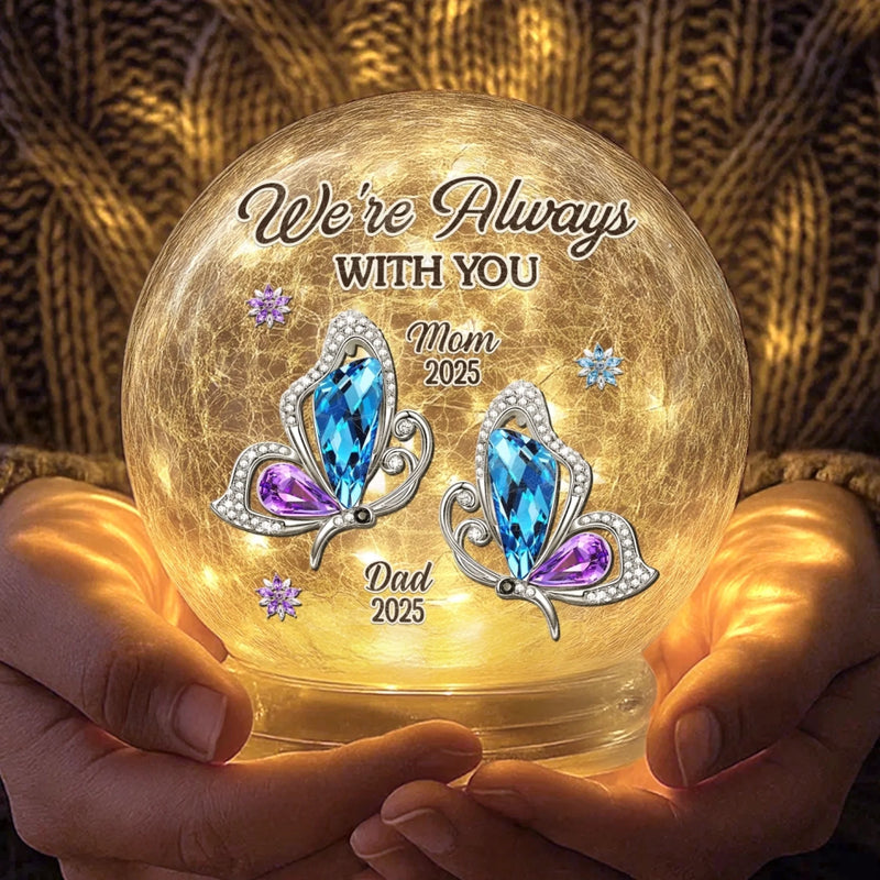 Custom Cardinal Crackle Glass LED Ball - Personalized Christmas Memorial Sympathy Gifts For Loss Of Mom, Dad - Forever Loved, Never Gone