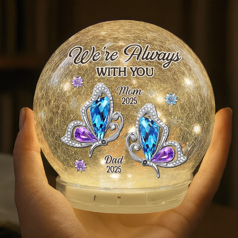 Custom Cardinal Crackle Glass LED Ball - Personalized Christmas Memorial Sympathy Gifts For Loss Of Mom, Dad - Forever Loved, Never Gone