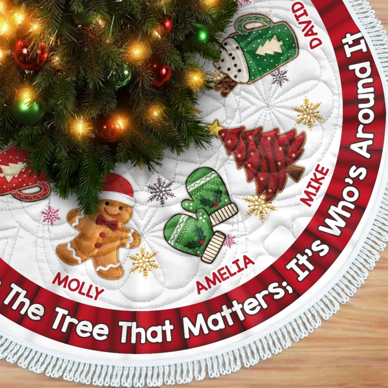 Custom Tree Skirt - Personalized Christmas Birthday Gifts For Mom, Dad, Brother, Sister, Kids - Family Together Hearts Aglow