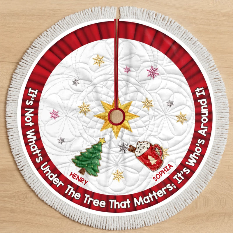 Custom Tree Skirt - Personalized Christmas Birthday Gifts For Mom, Dad, Brother, Sister, Kids - Family Together Hearts Aglow