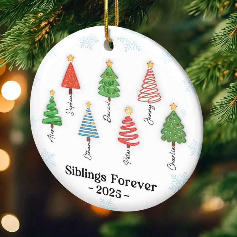 Custom Ceramic Ornament - Personalized Christmas Birthday Gifts For Mom, Dad, Brother, Sister, Kids - Our Festive Family Forest