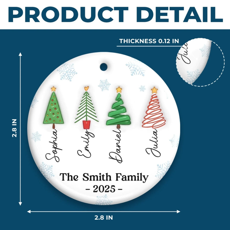 Custom Ceramic Ornament - Personalized Christmas Birthday Gifts For Mom, Dad, Brother, Sister, Kids - Our Festive Family Forest
