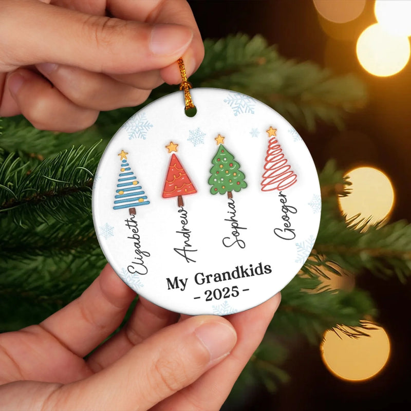 Custom Ceramic Ornament - Personalized Christmas Birthday Gifts For Mom, Dad, Brother, Sister, Kids - Our Festive Family Forest