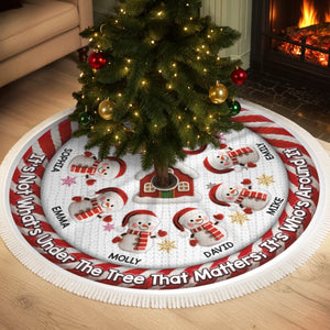 Custom Crochet Snowman Tree Skirt - Personalized Christmas Birthday Gifts For Mom, Dad, Brother, Sister, Kids - Our Christmas Our Story