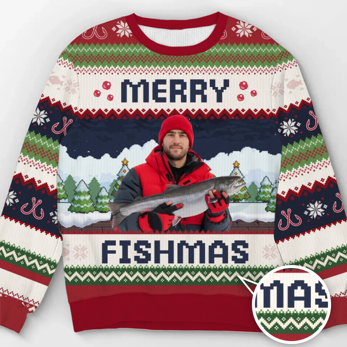 Custom Photo Unisex Ugly Sweatshirt - Personalized  Christmas Birthday Fishing Gifts For Fisherman - This Fishmas, I’m The Real Catch