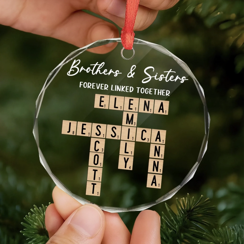 Custom Scrabble Circle Glass Ornament -  Personalized Christmas Birthday Gifts For Brother, Sister, Best Friends - Side By Side Through Every Step