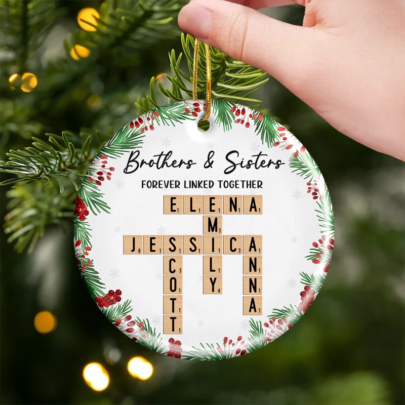 Custom Scrabble Ceramic Ornament - Personalized Christmas Birthday Gifts For Brother, Sister, Best Friends - Love Spelled Here