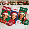 Custom Photo Christmas Stocking - Personalized Christmas Birthday Gifts For Mom, Dad, Brother, Sister, Kids - Official Members Of Team Santa