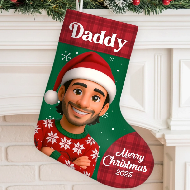 Custom Photo Christmas Stocking - Personalized Christmas Birthday Gifts For Mom, Dad, Brother, Sister, Kids - Official Members Of Team Santa