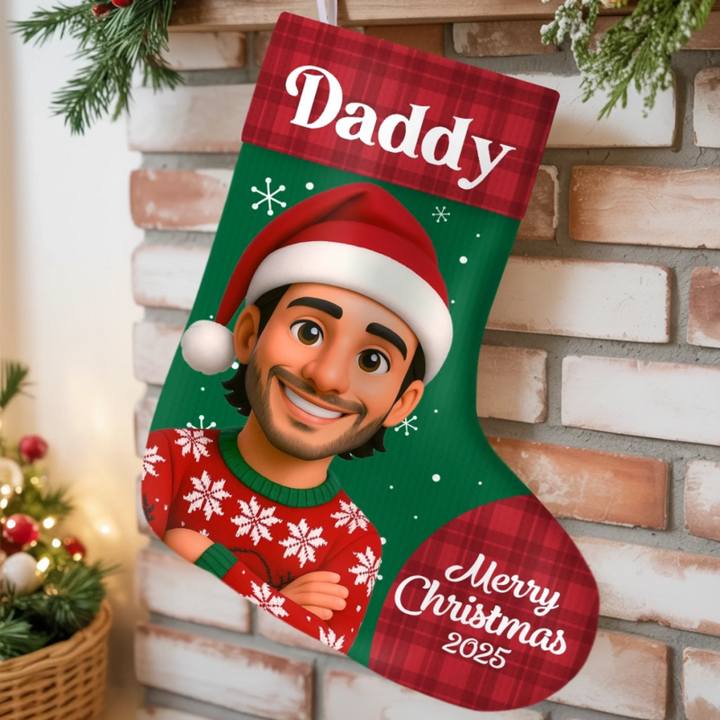 Custom Photo Christmas Stocking - Personalized Christmas Birthday Gifts For Mom, Dad, Brother, Sister, Kids - Official Members Of Team Santa