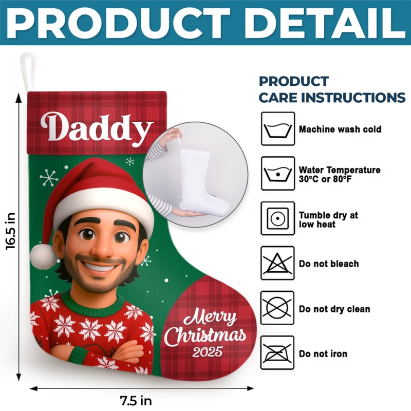 Custom Photo Christmas Stocking - Personalized Christmas Birthday Gifts For Mom, Dad, Brother, Sister, Kids - Official Members Of Team Santa