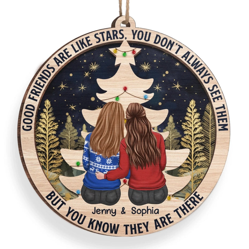 Custom Wood Ornament - Personalized Best Friend Christmas Birthday Gifts For Women, Besties, Sisters, BFF - Through Laughter And Tears