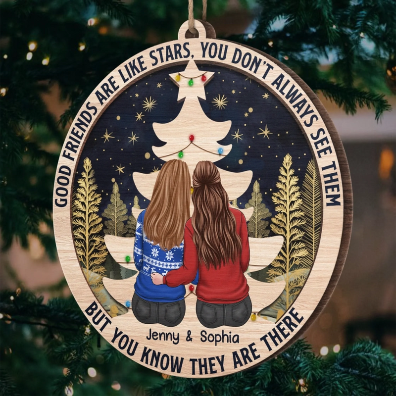 Custom Wood Ornament - Personalized Best Friend Christmas Birthday Gifts For Women, Besties, Sisters, BFF - Through Laughter And Tears